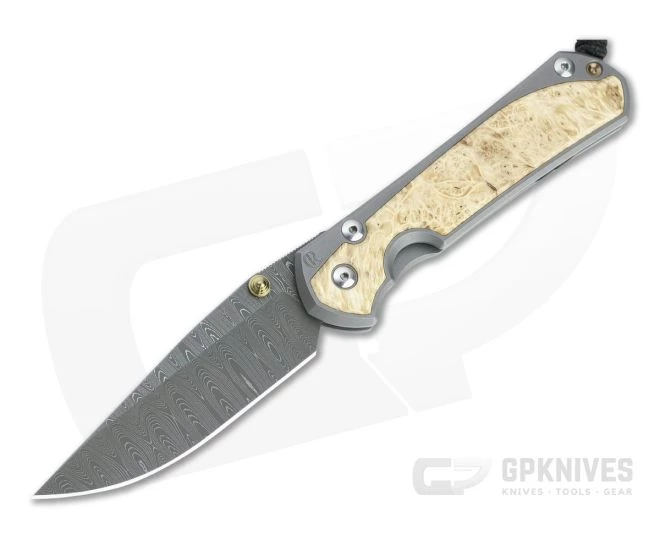 Chris Reeve Large Sebenza 31 Ladder Damascus Box Elder Inlaid Titanium Folding Knife