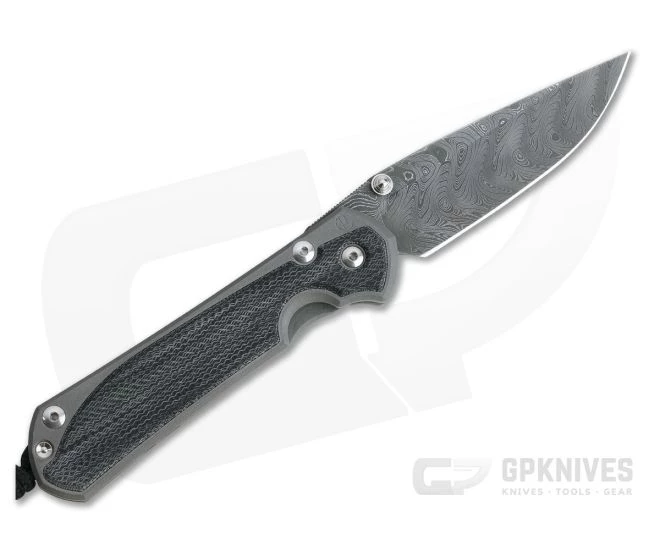 Chris Reeve Large Sebenza 31 Left Handed Black Canvas Micarta Inlay Boomerang Damascus Drop Point