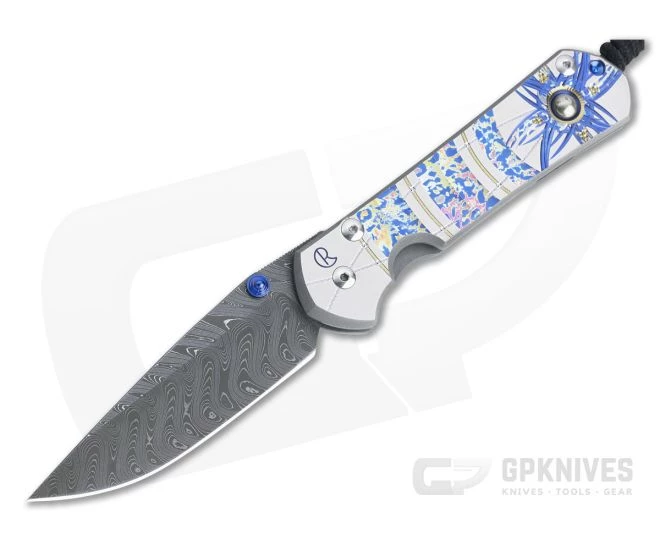 Chris Reeve Large Sebenza 31 Unique Graphic w/Pyrite Cabochon Boomerang Damascus Drop Point