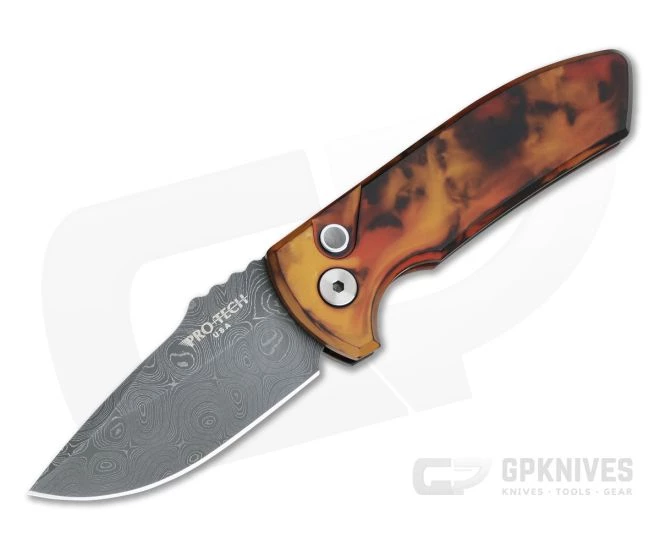 Protech Les George SBR Nichols Damascus "Del Fuego" #1 Custom Anodized Automatic LG-DFD20