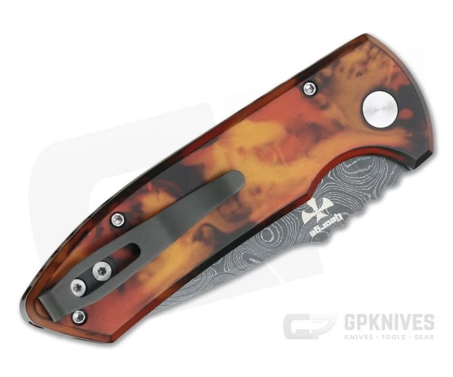 Protech Les George SBR Nichols Damascus "Del Fuego" #1 Custom Anodized Automatic LG-DFD20 - Image 2