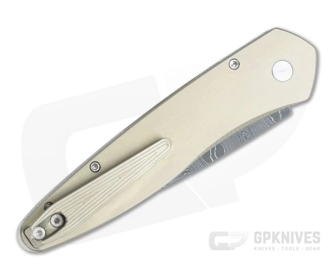 Protech Newport Custom Nichols Damascus Two-Tone Bronze Tiger Coral Inlaid Titanium Automatic NP-C-01 - Image 2