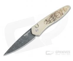 Protech Newport Custom Nichols Damascus Two-Tone Bronze Tiger Coral Inlaid Titanium Automatic NP-C