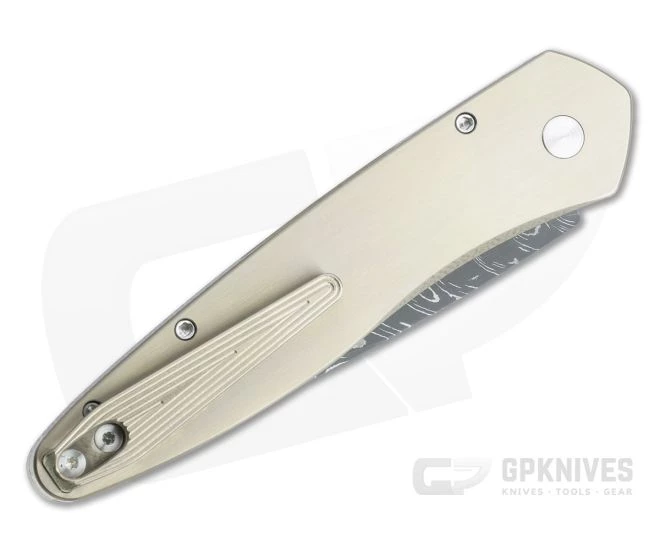 Protech Newport Custom Nichols Damascus Two-Tone Bronze Tiger Coral Inlaid Titanium Automatic NP-C - Image 2