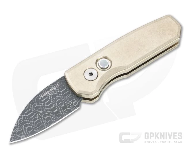Protech Runt 5 Custom LTD Wharncliffe Vegas Forge Damascus Aluminum Bronze Automatic R5110-D