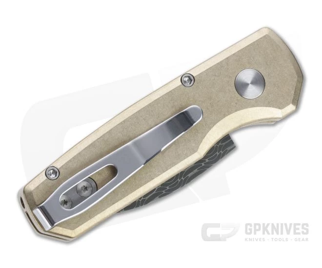 Protech Runt 5 Custom LTD Wharncliffe Vegas Forge Damascus Aluminum Bronze Automatic R5110-D - Image 2