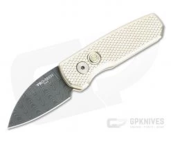 Protech Runt 5 Damascus Wharncliffe Blade 2022 LTD #19 Textured Bronze Aluminum Automatic R5111-D-02