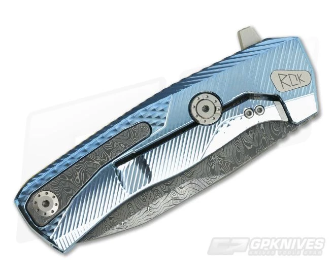 LionSteel ROK H.WAYL Hidden Clip Blue Titanium Damascus Flipper ROK DD BL - Image 2