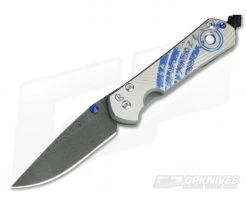 Chris Reeve Damascus Small Sebenza 21 Unique Graphic Mother of Pearl Cabochon