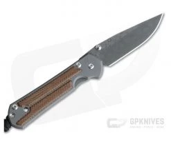 Chris Reeve Small Sebenza 21 Left Handed Natural Canvas Micarta Damascus Raindrop Drop Point
