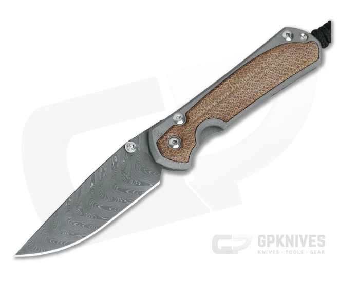 Chris Reeve Small Sebenza 31 Natural Canvas Micarta Inlay Boomerang Damascus Drop Point