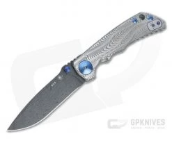 Spartan Harsey Folder Sound Wave Titanium Blue Accents Special Edition w/ Nichols Damascus 043