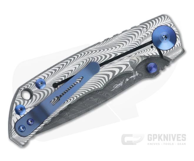 Spartan Harsey Folder Sound Wave Titanium Blue Accents Special Edition w/ Nichols Damascus 043 - Image 2