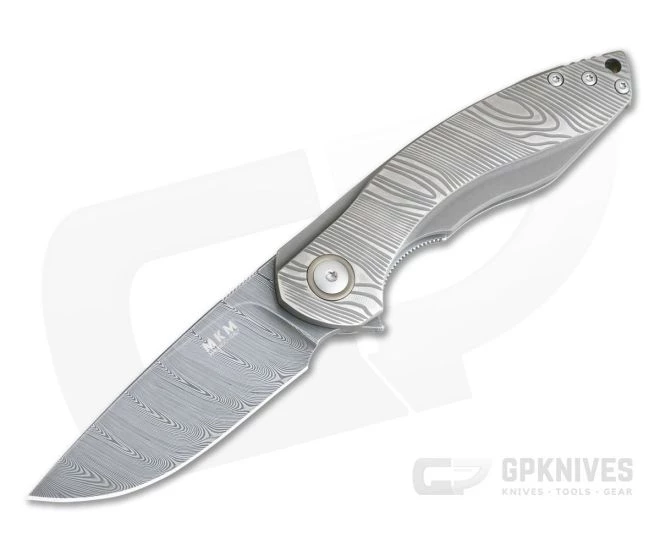 MKM Mikita Voxnaes Timavo Liner Lock Flipper Blasted Milled Titanium Damasteel VP02-D